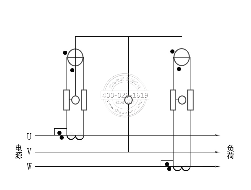 三相三線電能表經(jīng)電流互感器接線（電流、電壓線共用）