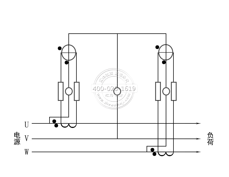 三相三線電能表經(jīng)電流互感器接線（電流、電壓線分開）