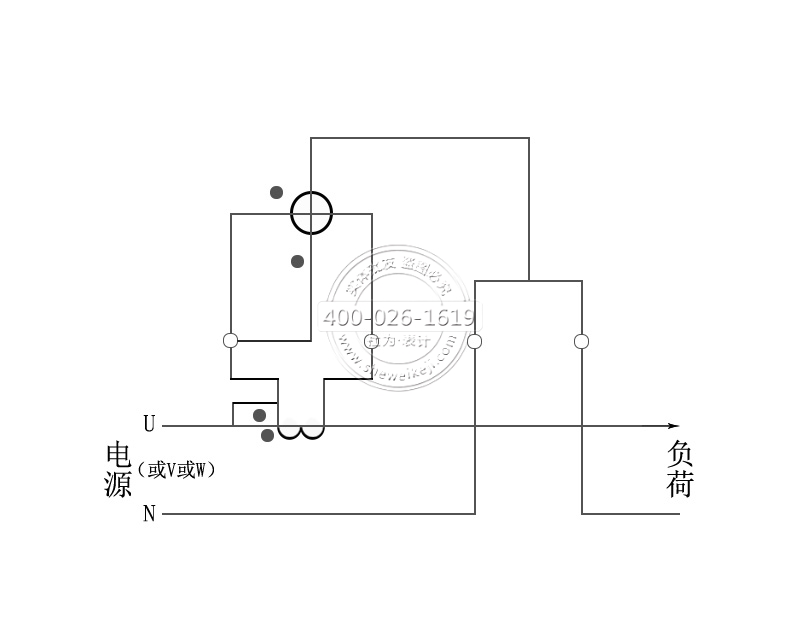 單相電能表經(jīng)電流互感器進(jìn)入式接線圖——電流電壓公用