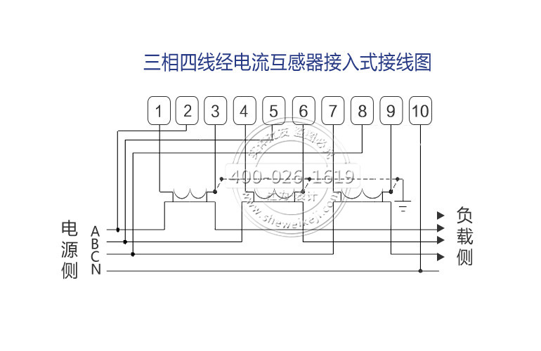 三相三線經(jīng)電壓、電流互感器接入式接線圖